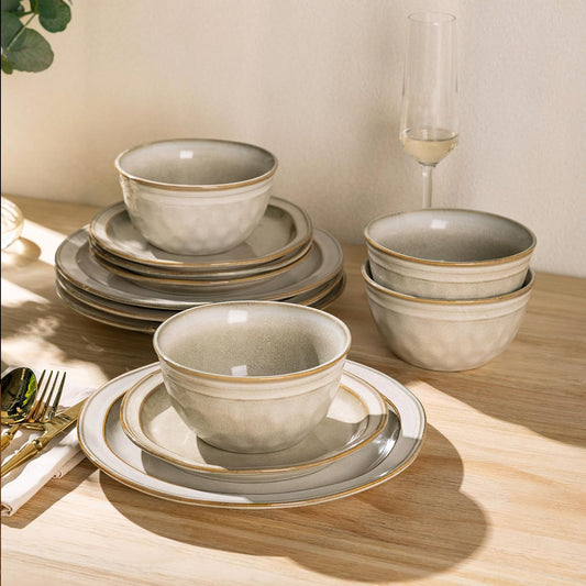 AmorArc Ceramic Dinnerware Sets,Stoneware Handmade Reactive Glaze Plates and Bowls Sets,Chip and Crack Resistant | Dishwasher & Microwave Safe,Dishes Set Service for 6 (18 pc)