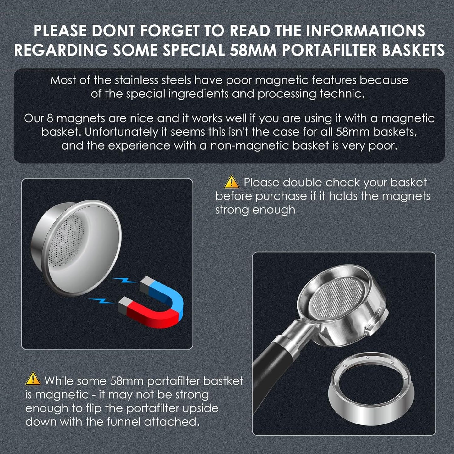 58mm Magnetic Dosing Funnel V2, MATOW Stainless Steel Espresso Dosing Ring with 8 Magnets Compatible with All 58mm Portafilter