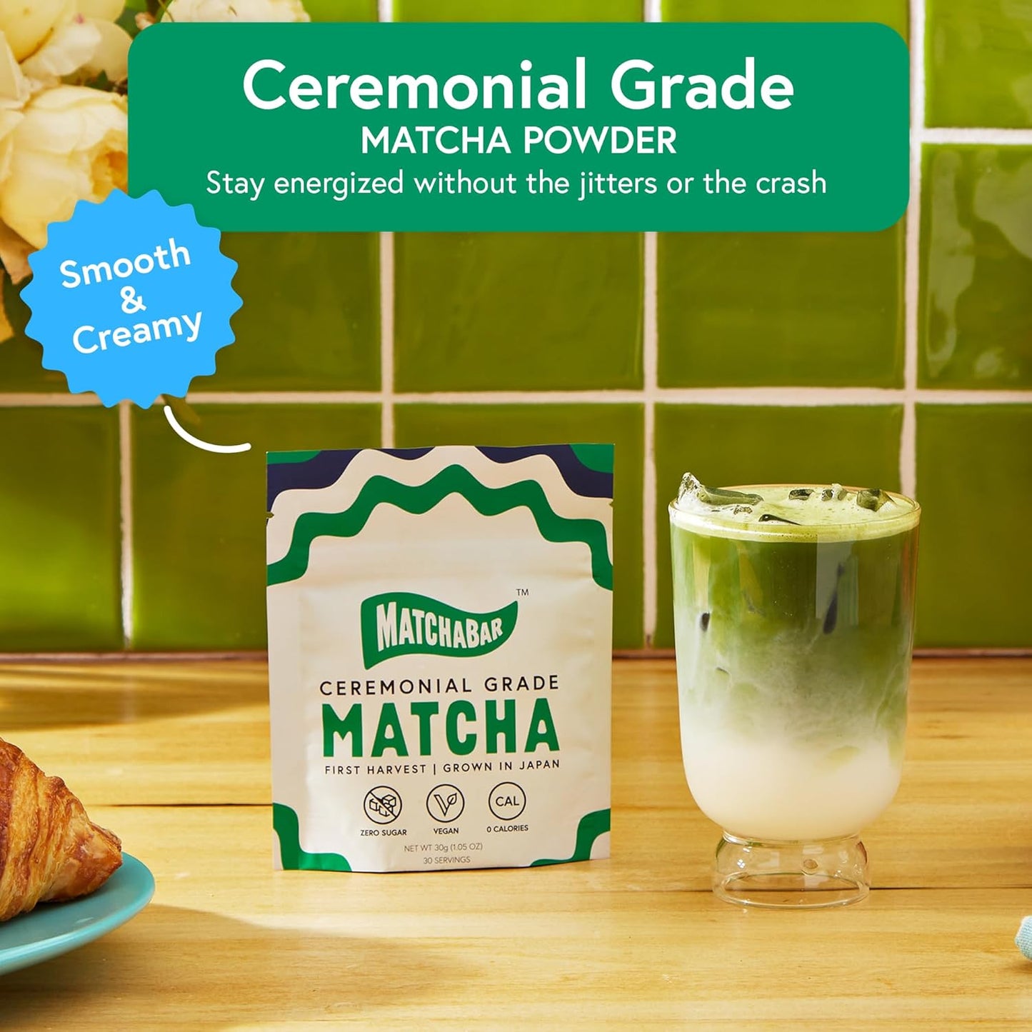 Matchabar Matcha Powder (30g) - Ceremonial Grade Authentic Japanese Matcha Green Tea - Matcha Green Tea Harvested in Japan - Matcha Tea Powder Latte - Zero Sugar, Vegan & 0 Calories