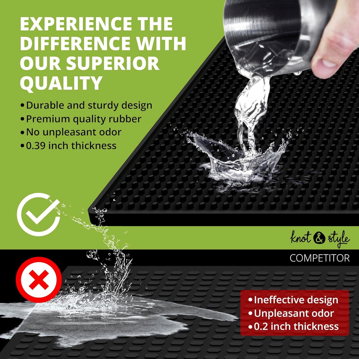 Bar Mat Set (2 Pack, 18"x12") - Non-Slip Rubber Mats for Countertop, Bartending, Home Bar - Durable, Easy Clean Drip, Spill, Drink Mat - Alternative to Silicone, Coffee Bar Mats