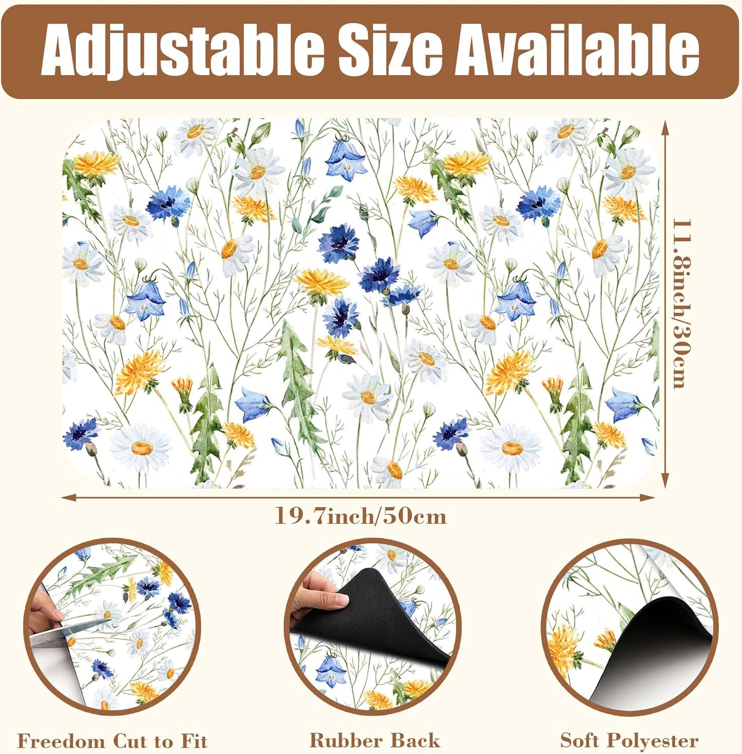 Watercolor Wildflower Dish Drying Mat for Kitchen Counter Hide Stain Absorbent Drying Rack Pad Rubber Backed Coffee Mat Espresso Machine Coffee Bar Accessories 11.8 x 19.7 Inch