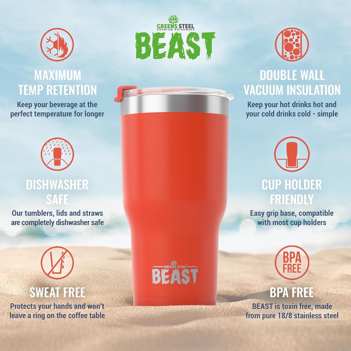 Beast 20 oz Tumbler Stainless Steel Vacuum Insulated Coffee Ice Cup Double Wall Travel Flask (Ladybug Red)