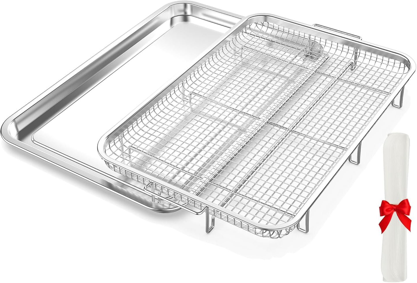 Air Fryer Basket for Oven, OPENICE 18.6" x 12.8" Air Fryer Basket and Tray Set, Extra Large Stainless Steel Air Fryer Pan Crisper Tray for Crisping Fried, Chicken, Bacon