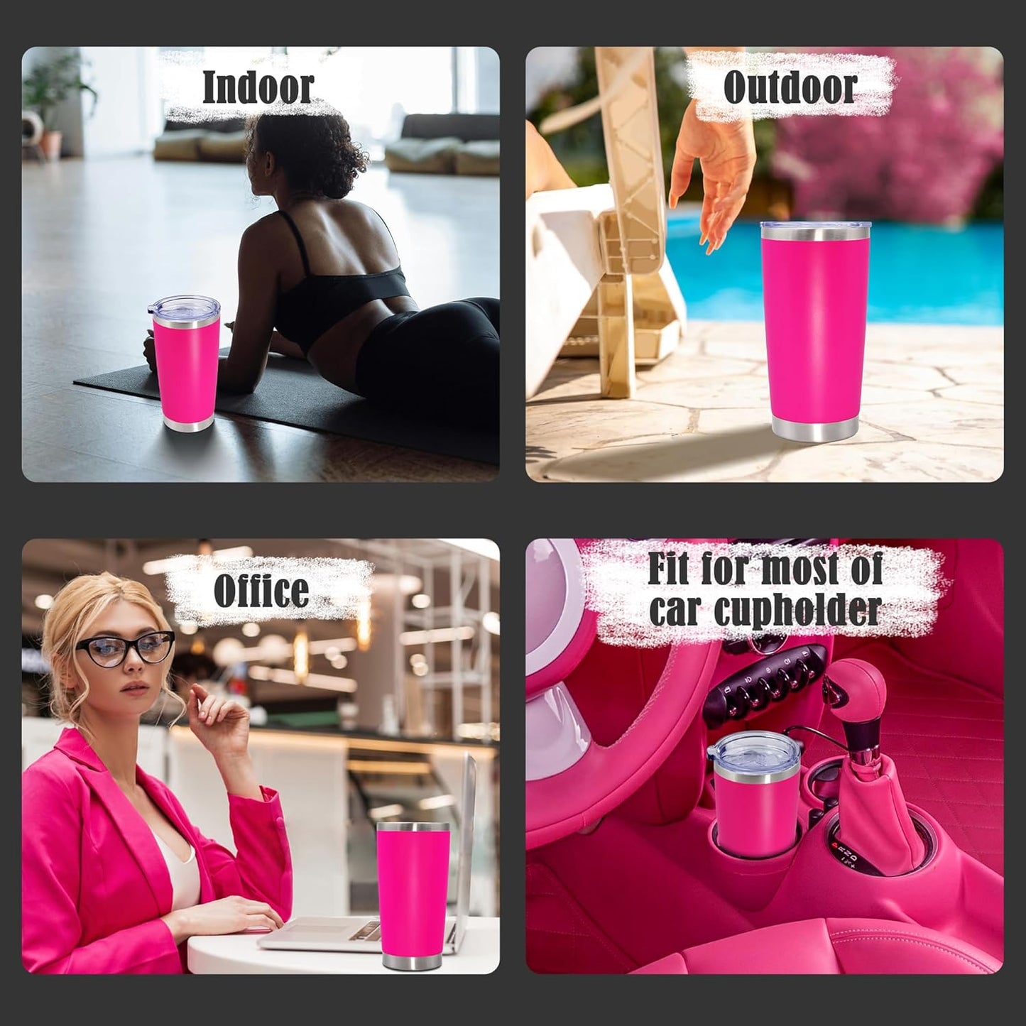 20 oz Tumbler Coffee Tavel Tumblers Bulk with Lid Stainless Steel Double Wall Vacuum Insulated Mug Powder Coated Cups fit Car Cupholder for Hot and Cold - Hot Pink, 8Pack