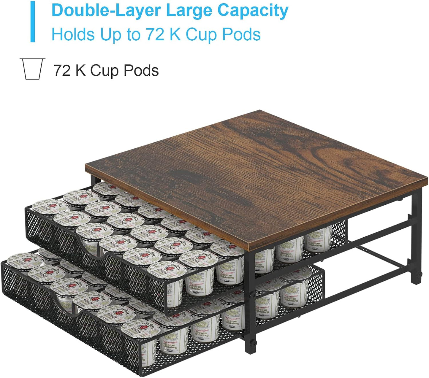 Coffee Pod Holder For Counter, Coffee Pod Drawer for K Cup Storage Drawer Holder, 72 Capacity Pods Storage Organizer Cups Capsule with Sliding Baskets for Coffee Station, Black
