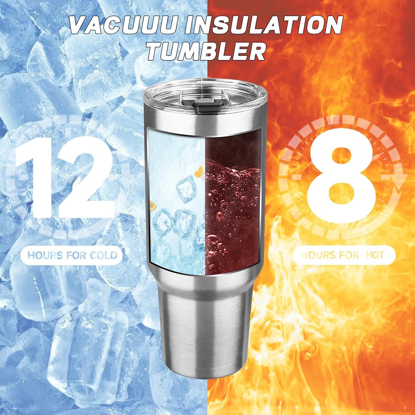 40 oz Tumbler with Lids and Straws, Stainless Steel Insulated Coffee Tumbler, Double Wall Vacuum Insulated Travel Mug Cup, Leakproof Thermal Coffee Cup for Hot and Cold Drinks (Silver)