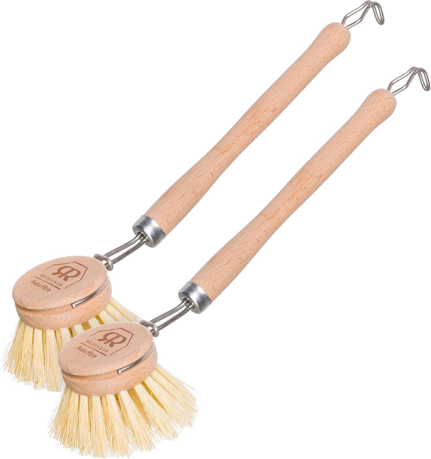 REDECKER 2-Pack Tampico Fiber Bristle 1-1/2-Inch All-Purpose Kitchen Dish Scrub Brush with Beechwood Handle - Wooden Brush for Dishes Replaceable Heads - Natural Dish Brush, Made in Germany