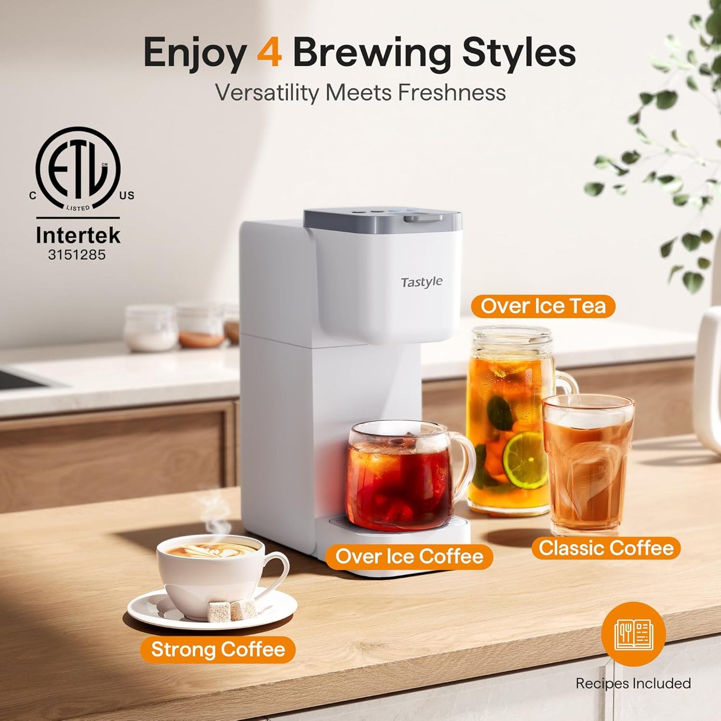 Single Serve Coffee Maker for K Cup, Ground and Tea, Hot and Iced Coffee Machines with Bold Setting, 6 to 16 Oz Brew Sizes, Compact for Small Spaces, White (2.0 Version)