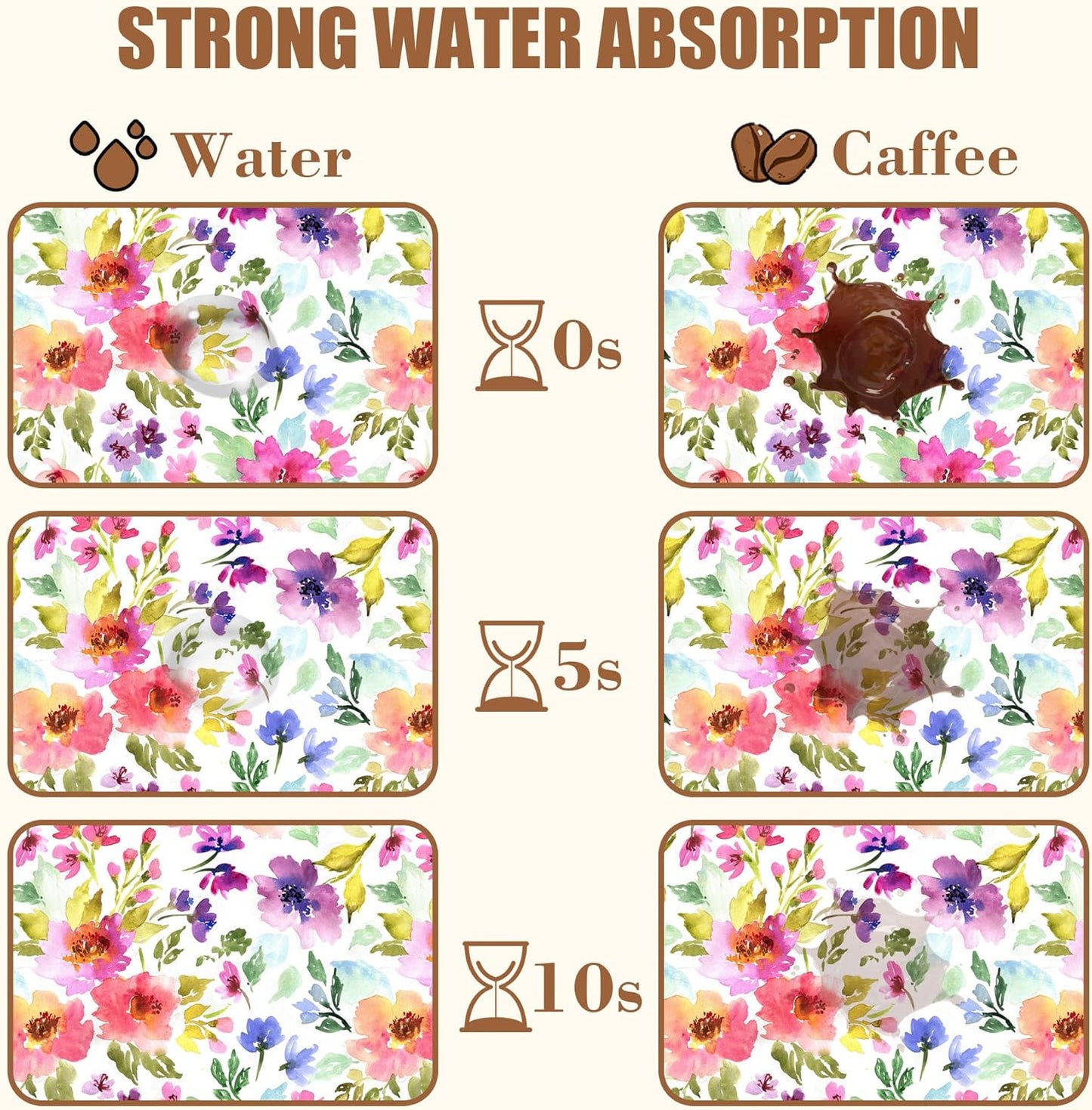 Floral Watercolor Dish Drying Mat Colorful Flowers Coffee Bar Mat for Countertop Hide Stain Rubber Backed Absorbent Dish Drainer Rack Pad Coffee Pot Espresso Machine Dining Room Decor 11.8 x 19.7 Inch