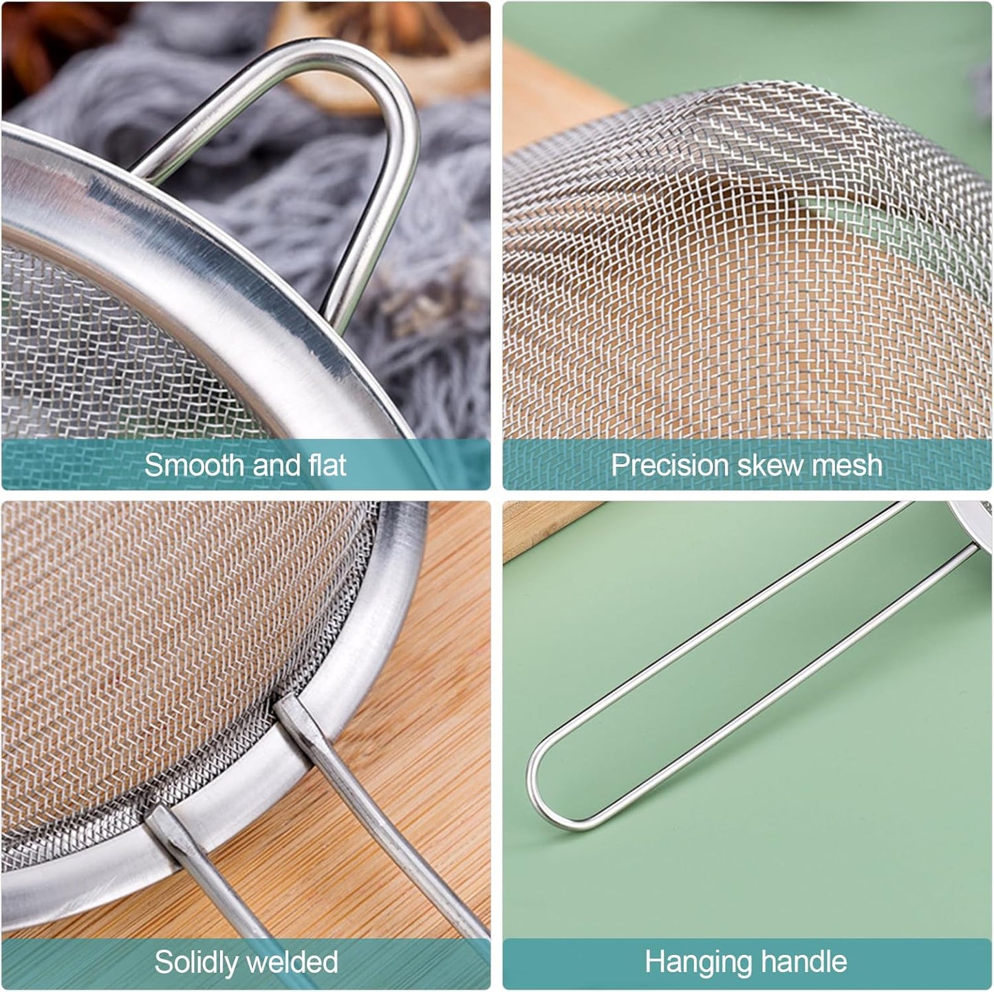 2 Pack Fine Mesh Strainer, Small Stainless Steel Sieves with Handles, for Steeping Loose Leaf Tea, Straining Cocktail, Juice and Sifting Flour, Powdered Sugar (2pcs-Conical)