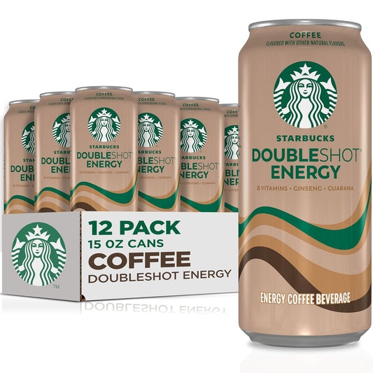 Starbucks RTD Energy Drink, Doubleshot Energy Drink, Coffee, Guarana, Vitamin B, Ginseng, 15 Oz Cans (Pack of 12)