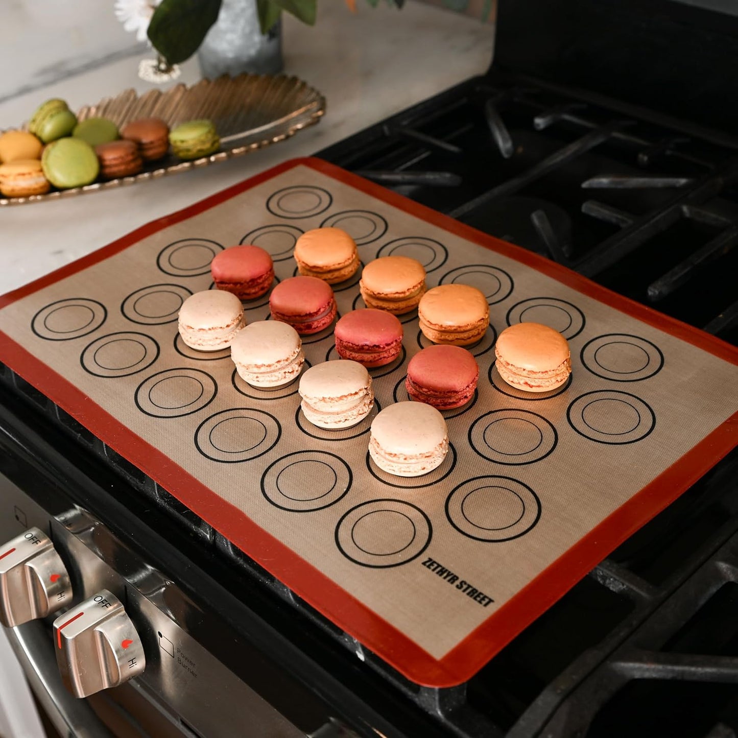 Macaron Silicone Baking Mats - Set of 10 - Full Size - 16.5 x 24, Non-Stick Macaron Mat for Perfect Baking - Dishwasher & Oven Safe, Ideal for Macarons, Cookies, Bread, Red Border