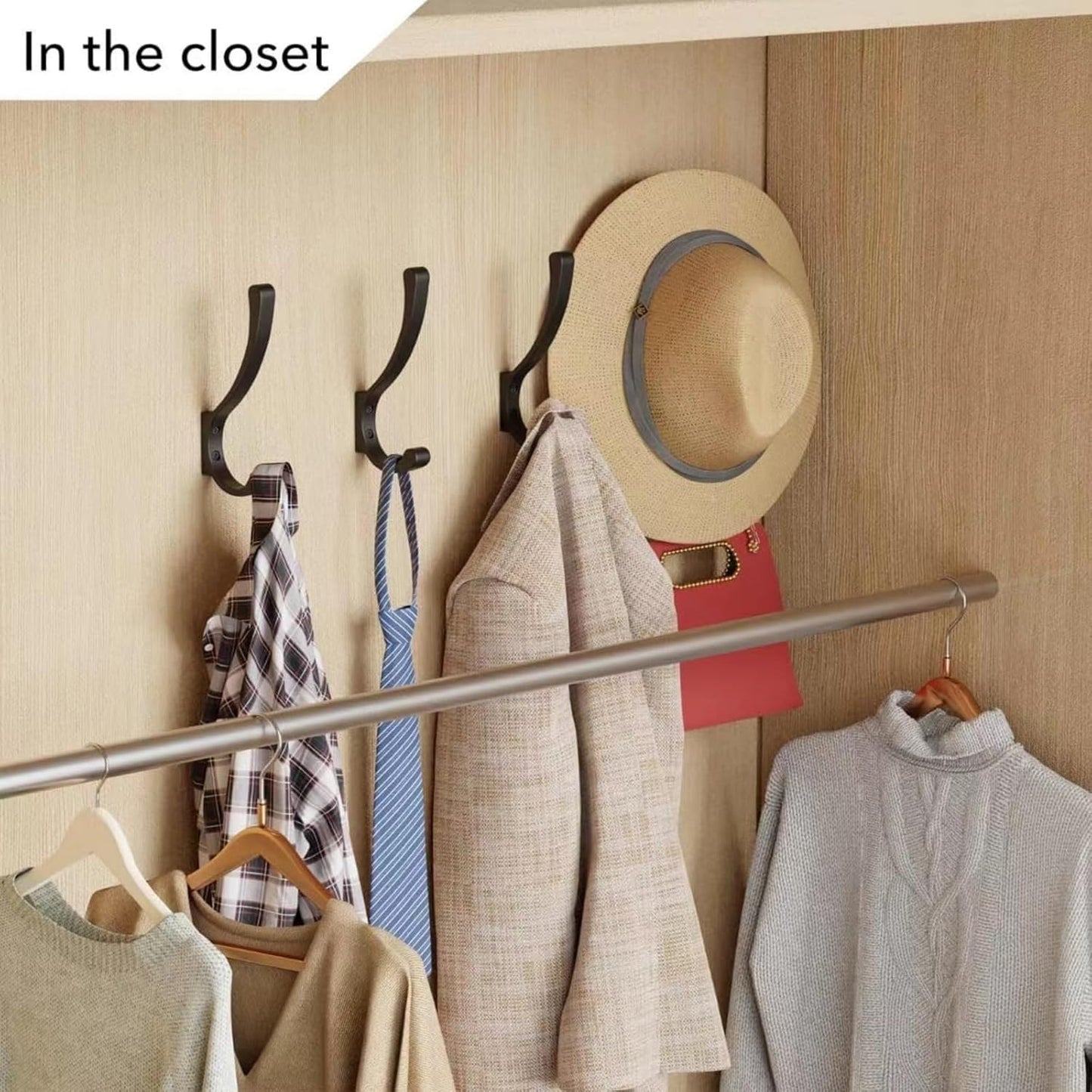 4 Pack Hanging Coat Hooks Wall Mount, Coat Hanger Wall Hangers, Metal Hooks for Hanging Heavy Duty, Screw in Hooks for Hanging Towels, Clothes, Backpack, Hat, Bag, Jacket, Key, Robe, Backpack Gold