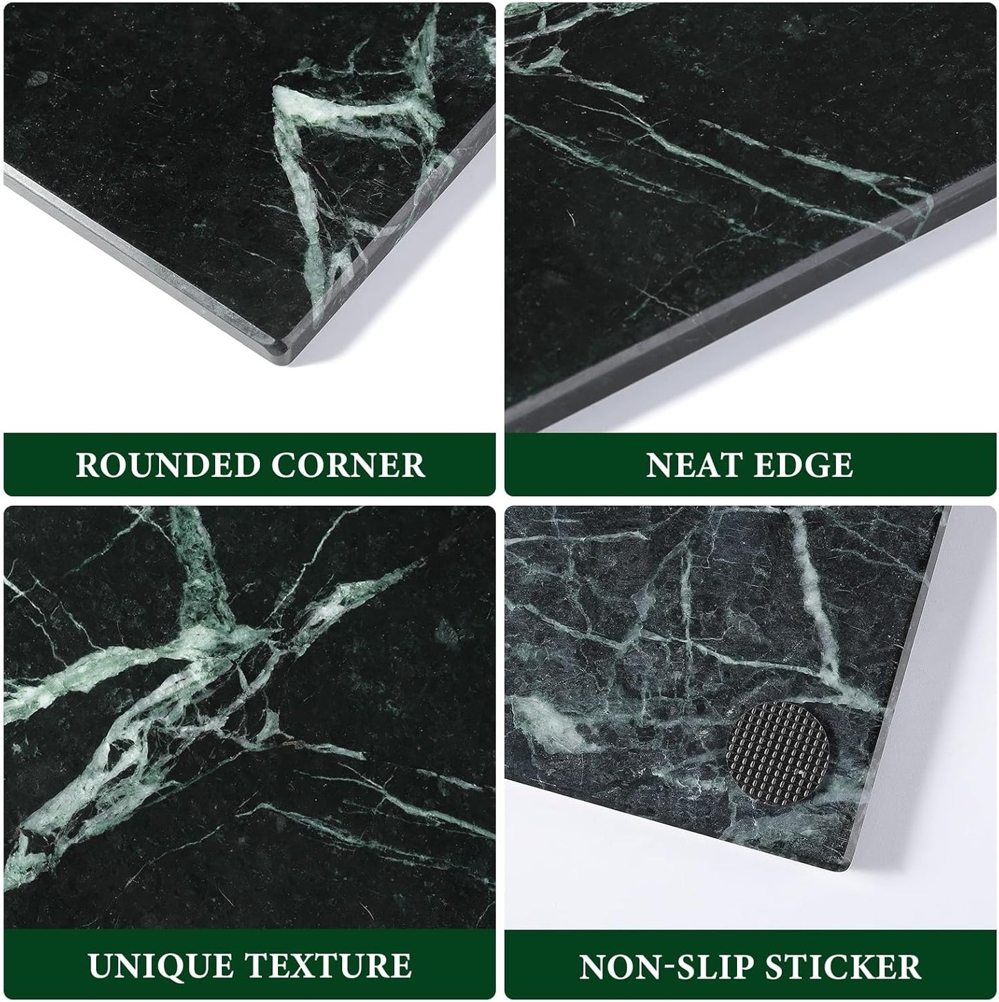 Koville Natural Green Marble Cutting Board for Kitchen Pastry Bread Macaron Display, 12" x 8" Real Stone Slab Marble Cheese Board for Home Countertop, Bathroom Perfume Tray Candle Plate