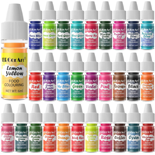 Food Coloring - 30 Colors Food Coloring Liquid, Natural Vibrant Food Color for Baking, Cookies, Easter Egg, Icing, Dessert Decorating, Fondant, Making DIY Supplies Kit - 6ml/0.25oz