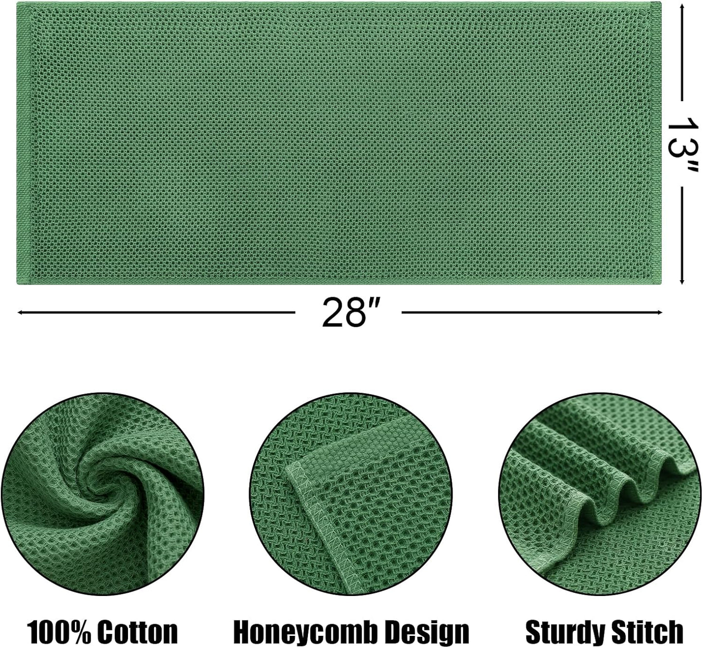 Kitinjoy 100% Cotton Waffle Weave Kitchen Towels, 8-Pack Super Soft and Absorbent Dish Towels for Drying Dishes, Kitchen Hand Towels, 13 in x 28 in, Grass Green
