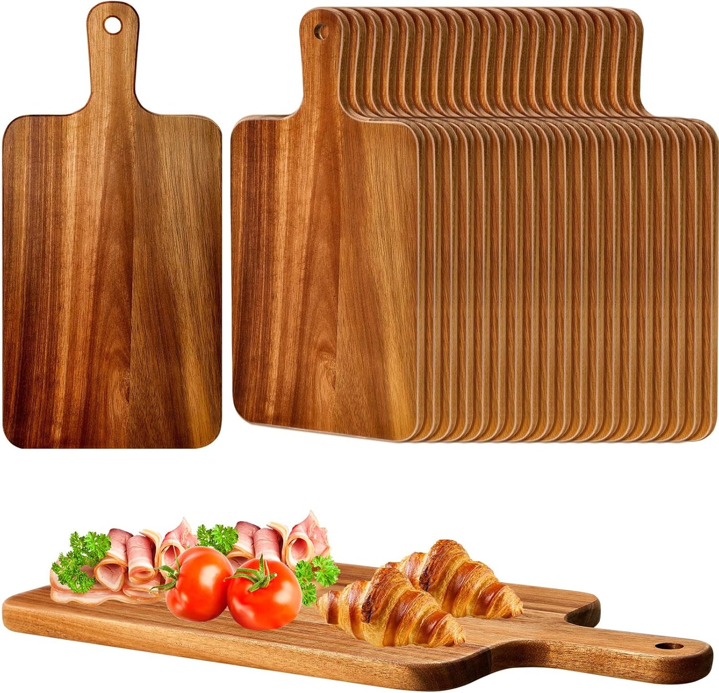 Nuenen 20 Pcs Wood Cutting Board with Handle 15.7 x 7.8 Inch Acacia Bamboo Wooden Serving Kitchen Chopping Boards for Pizza, Bread, Cheese, Charcuterie, Fruit, Vegetables(Acacia)