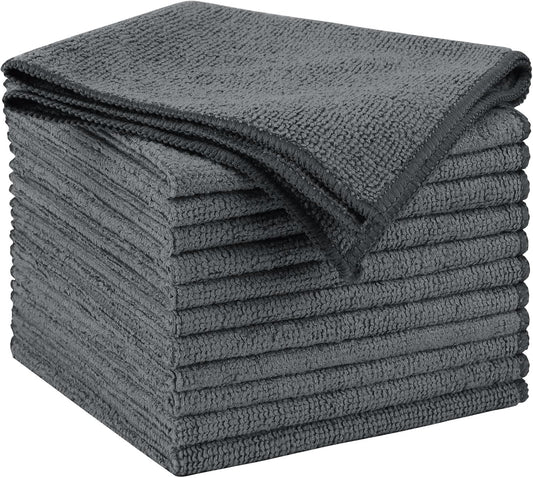 AIDEA Microfiber Cleaning Cloth Grey 12PK, Microfiber Towels for Cars, Premium Car Cloths, Dusting Cloth Lint Free Cleaning Rags for SUVs, House, Kitchen, Window, Workshops,11.5×11.5"