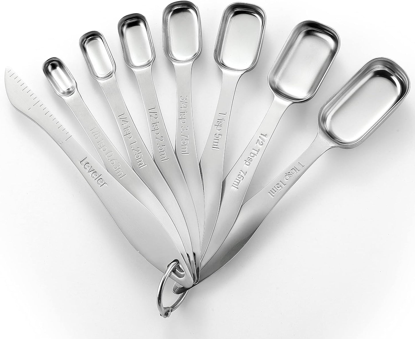 Spring Chef Stainless Steel Measuring Spoons Set of 8 with Leveler, Metal Teaspoon & Tablespoon Measuring Spoons for Dry & Liquid Ingredients, Fits in Spice Jars - Kitchen Gadgets For Baking & Cooking