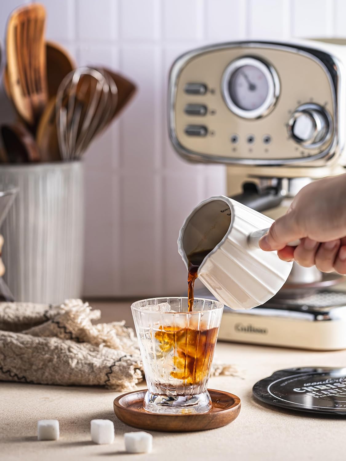 Espresso Cups Ceramic, 200ML Espresso Measuring Cup with Handle, Expresso Shots Cups with Scale, Espresso Accessories, White