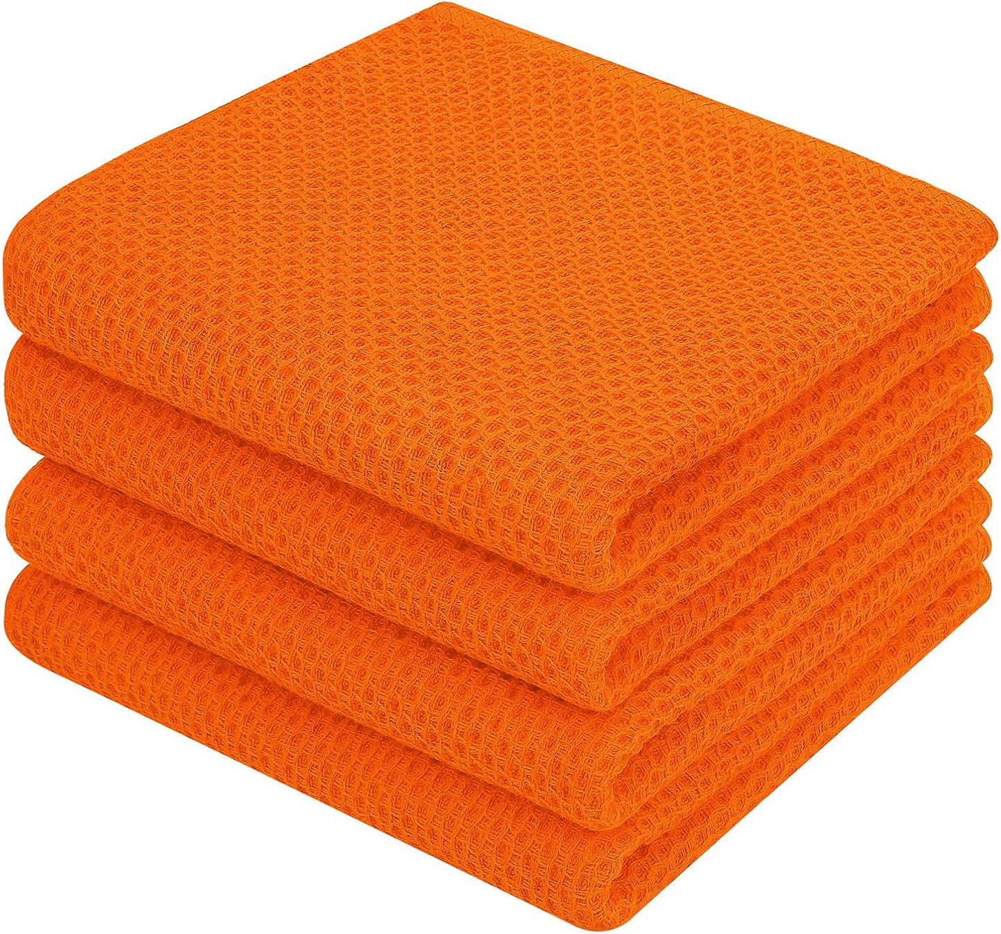 Homaxy 100% Cotton Waffle Weave Kitchen Dish Towels, Ultra Soft Absorbent Quick Drying Cleaning Towel, 13 x 28 Inches, 4-Pack, Orange