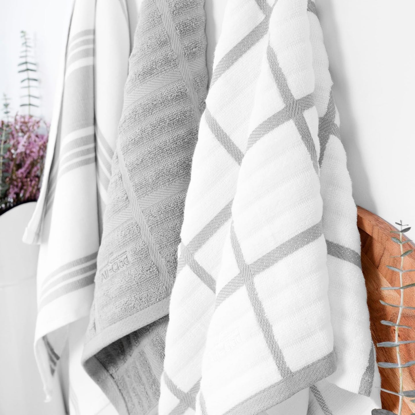 All-Clad Solid & Coordinate Kitchen Towels: Highly Absorbent, Super Soft Long Lasting 100% Cotton, 17" x 30" Tea Towels for Cleaning & Drying Dishes, Pans, Glassware, Countertops, 4-Pack, Titanium