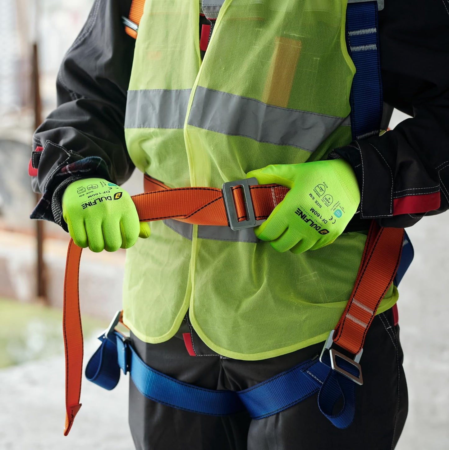 DULFINE Work Gloves for Men and Women,Hi-Vis Yellow Knit Nylon Glove with MicroFoam Nitrile Coated-12 Pairs Pack,Ideal for General Purpose,Automotive,Home Improvement,Painting(Extra Large)