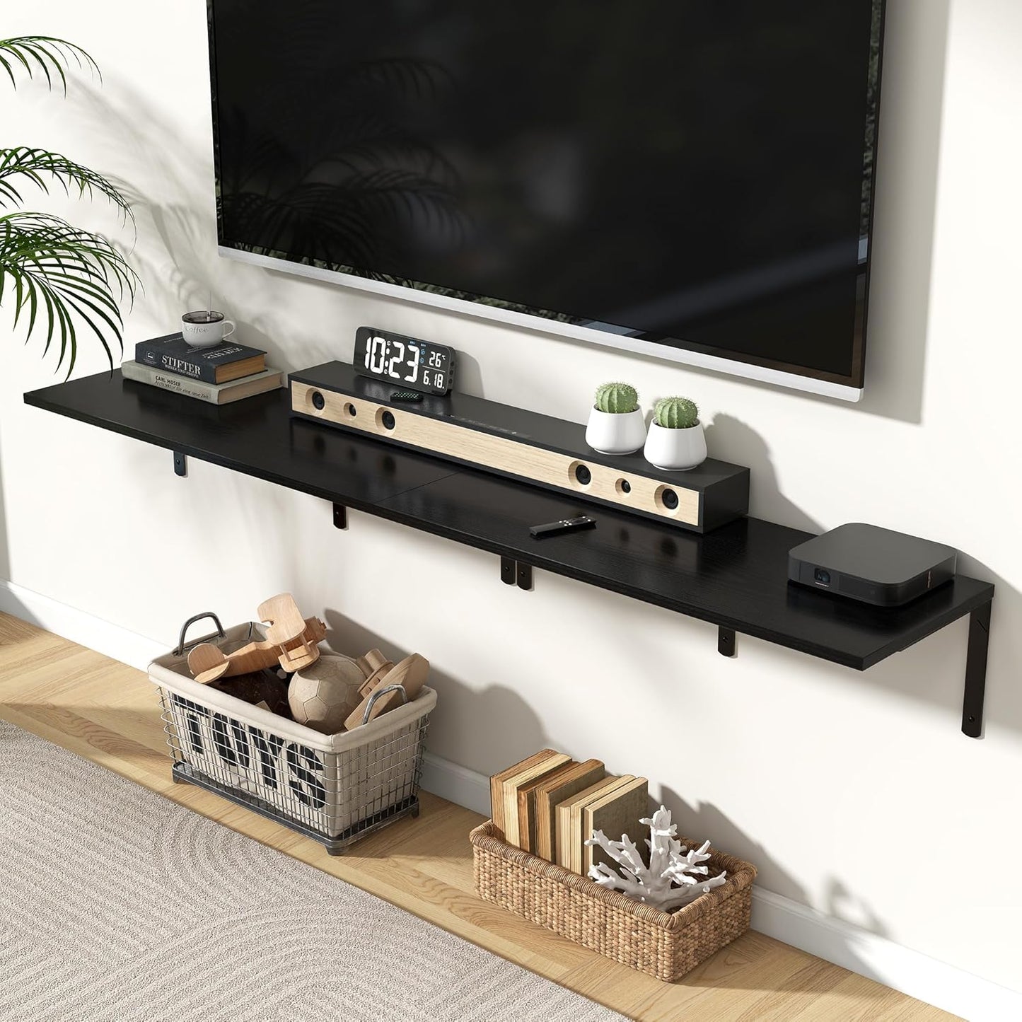 Fun Memories Floating Shelves for Wall, 12 Inch Deep Floating Shelves Set of 2, Wall Mounted Shelf with Metal Brackets, Rustic Wood Wide Shelf for Bathroom, Kitchen and Living Room, Black, 36W x 12D