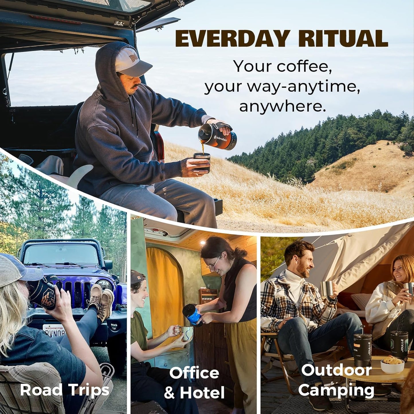 Electric French Press Coffee Maker, 120V Boil Water & Press Coffee 2-in-1, Portable Design for Camping, Travel, 6 Minute Brew Ready