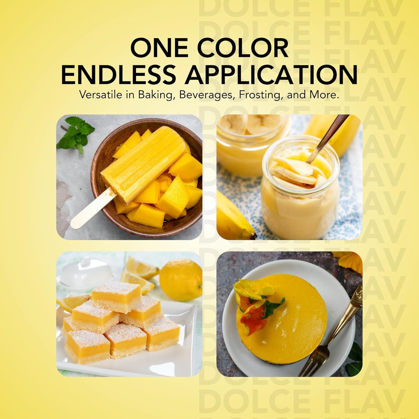 Dolce Flav Natural Yellow Food Coloring – 2 oz Bright Plant-Based Color from Curcumin | Water-Soluble Liquid Color for Baking, Drinks & Frostings | Graduated Dropper Included | | Kosher | No Artificial Dyes | Made in USA