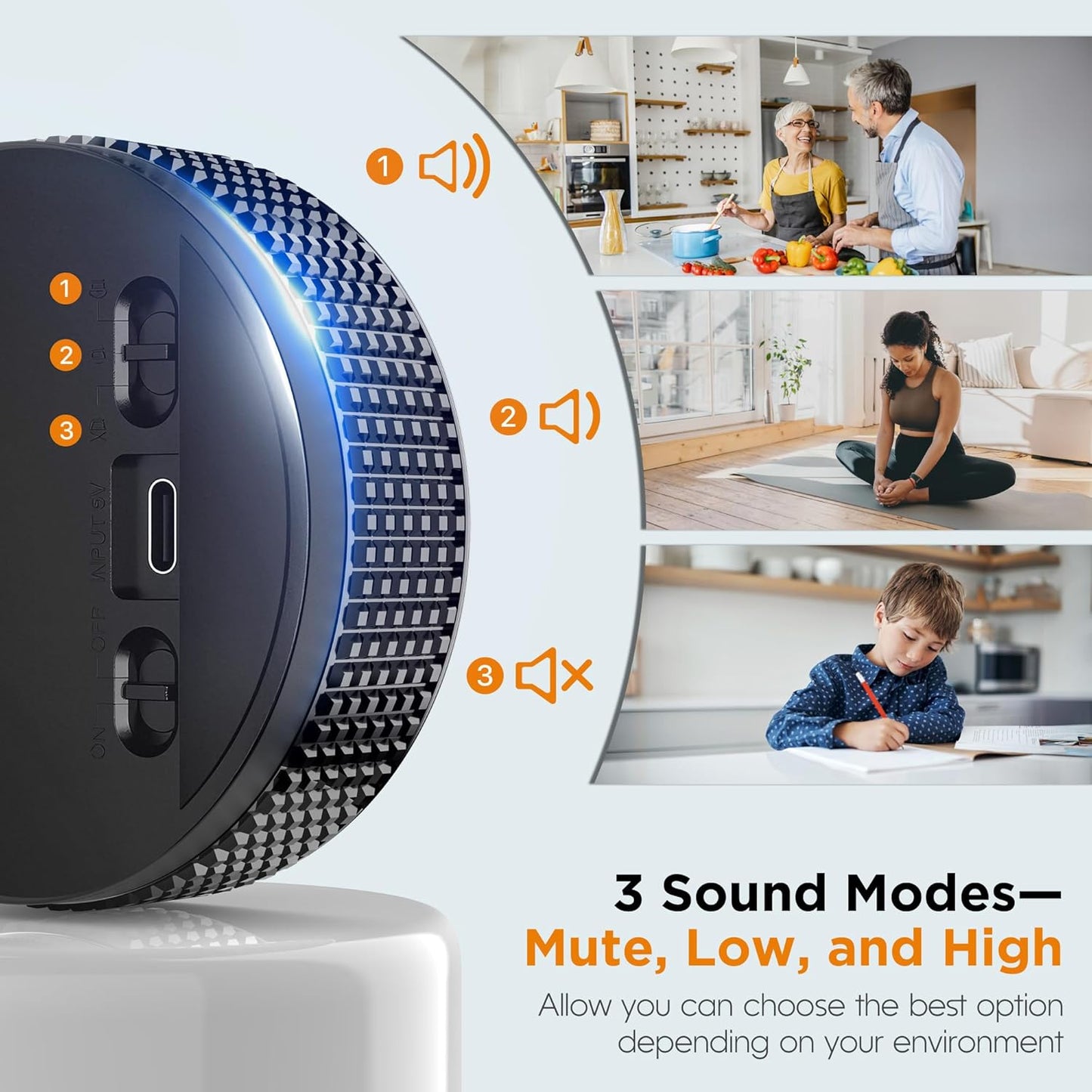 Rechargeable Magnetic Kitchen Timer-Loud Alarm Visual Productivity Timer&Pomodoro Timer with Large LED Display,3 Presets(5/15/25min),3 Volume Levels.Ideal for Cooking Fitness&Office Use(Blk)