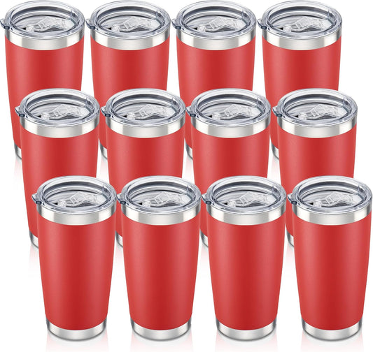 20 oz Tumbler with Lid Stainless Steel Insulated Tumblers Bulk Double Wall Vacuum Cups Powder Coated Travel Mug Keep Drinks Cold and Hot, Wine Red, 12 Pack