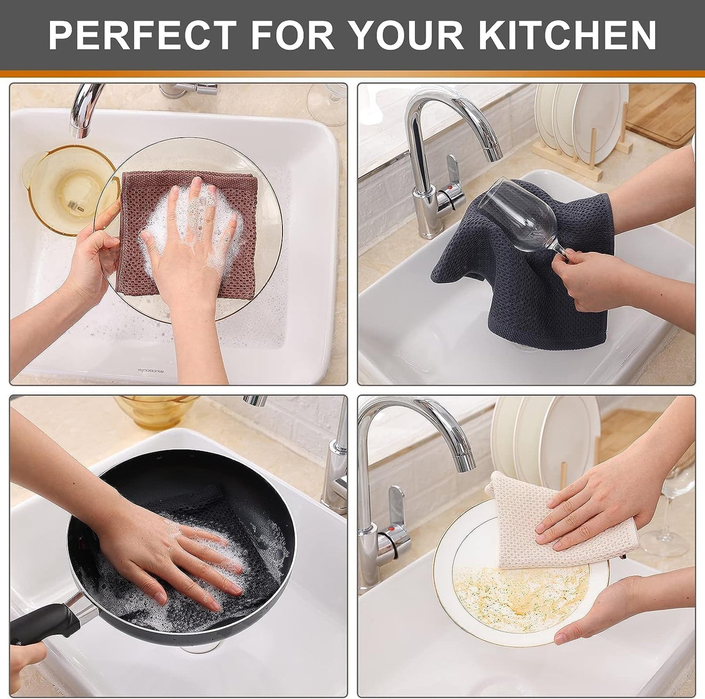 Kitinjoy 100% Cotton Waffle Weave Kitchen Towels, 6-Pack Super Soft and Absorbent Dish Towels for Drying Dishes, Kitchen Hand Towels, 13 in x 28 in, Mixed Color