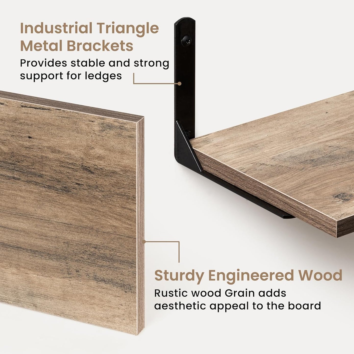 Fun Memories Deep Floating Shelves, 55W x 8D Floating Shelves Set of 2, Wall Mounted Shelf with Metal Brackets, Rustic Wood Wall Shelf for Bathroom, Kitchen and Living Room, Grey