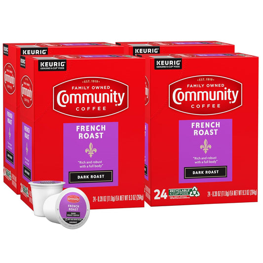 Community Coffee French Roast 96 Count Coffee Pods, Extra Dark Roast, Compatible with Keurig 2.0 K-Cup Brewers, 24 Count (Pack of 4)