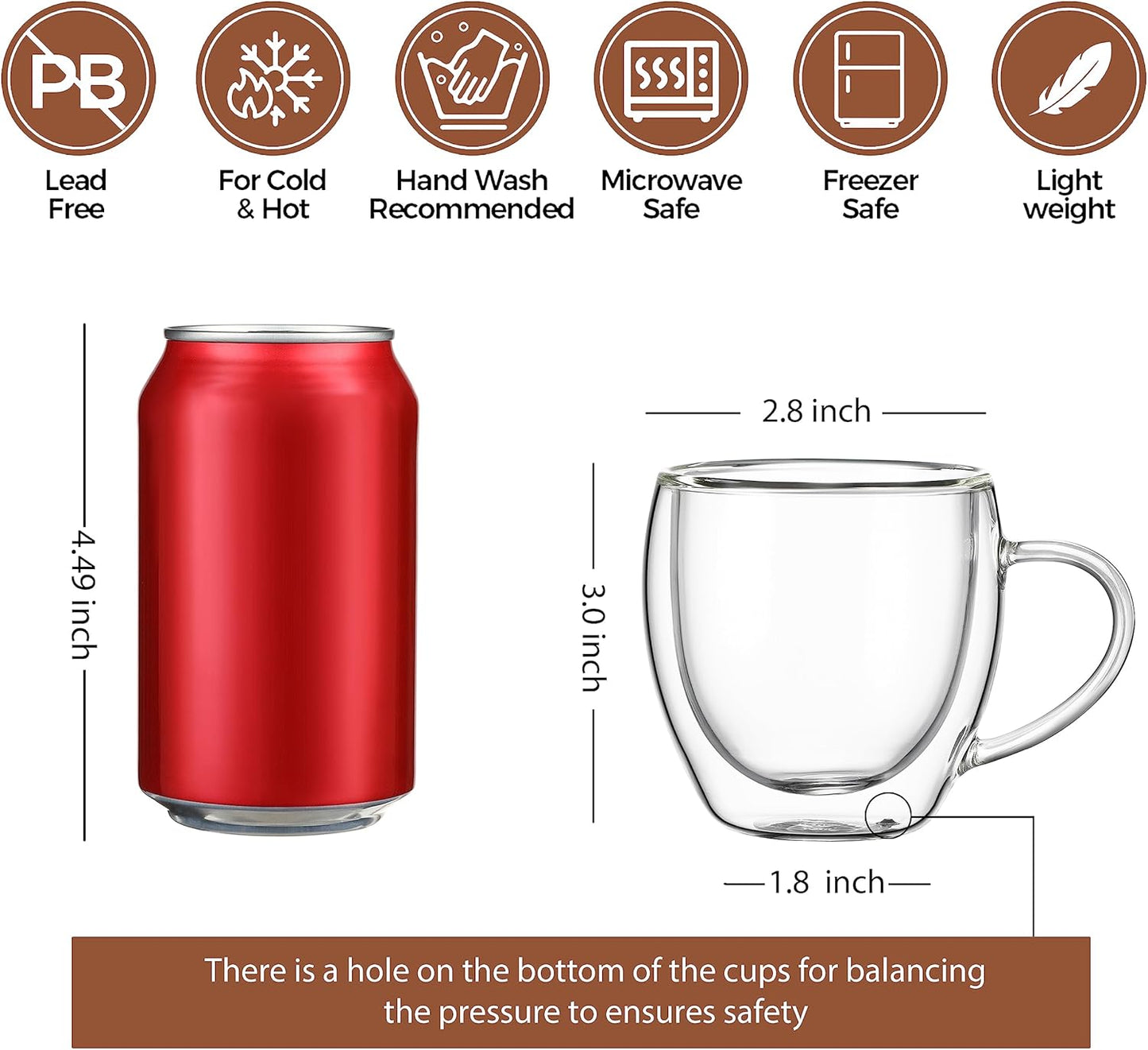 CNGLASS 5oz Espresso Mugs (Set of 4),Double Wall Insulated Glass Coffee Mugs with Handle,Espresso Shot Glasses,Clear Expresso Coffee Cups…