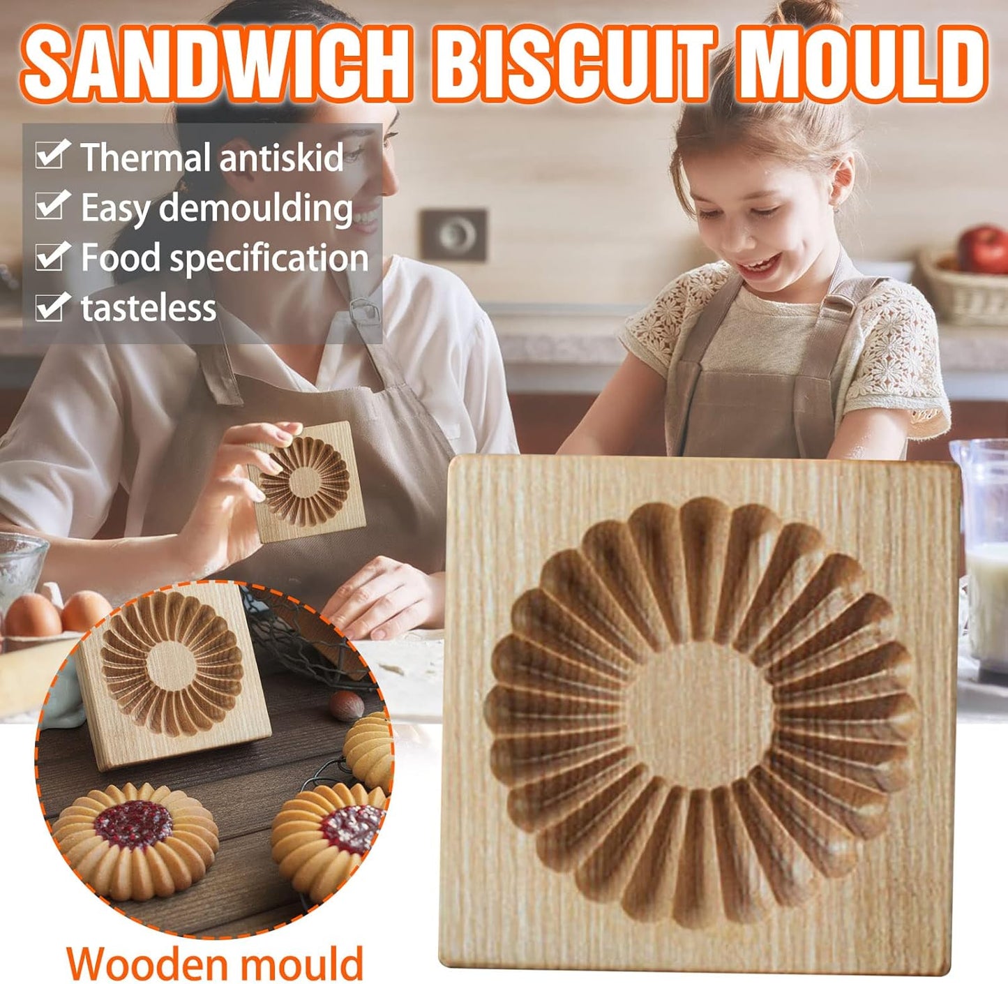 Wooden Cookie Biscuit Mold, 3D Baking Mold, Embossing Craft Decorating Baking Tool, Suitable for Halloween Thanksgiving Christmas Kitchen DIY (Shape C 10 * 10 * 2)