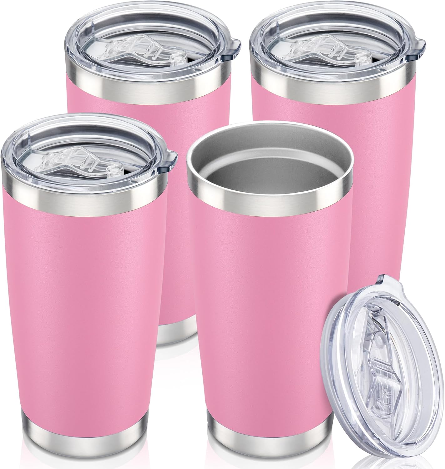20 oz Tumbler with Lid Stainless Steel Insulated Tumblers Bulk Double Wall Vacuum Cups Powder Coated Travel Mug Keep Drinks Cold and Hot, Pink, 4 Pack