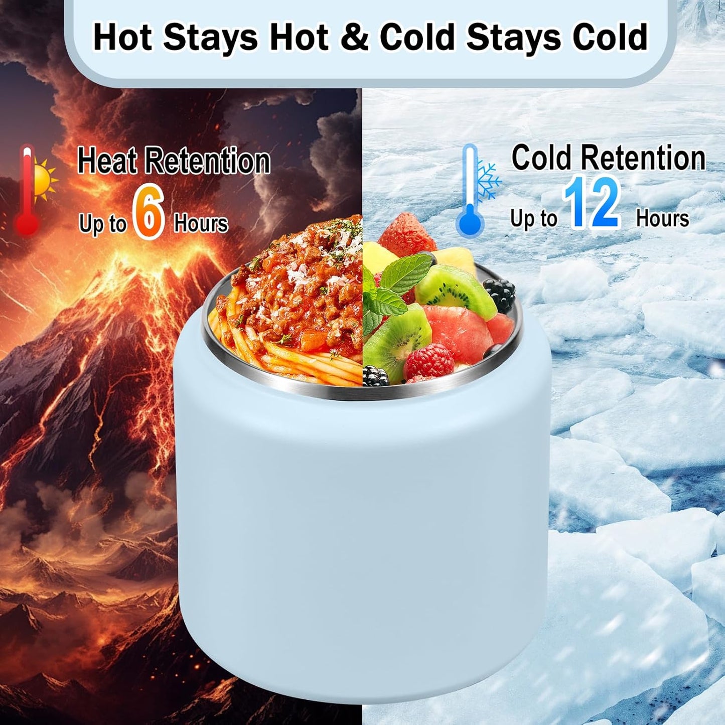 26oz Kids Thermos for Hot Food, Insulated Vacuum Food Jar with Buckle Lid, Stainless Steel Wide Mouth Leak Proof Insulated Lunch Container for School Picnic Travel, Blue