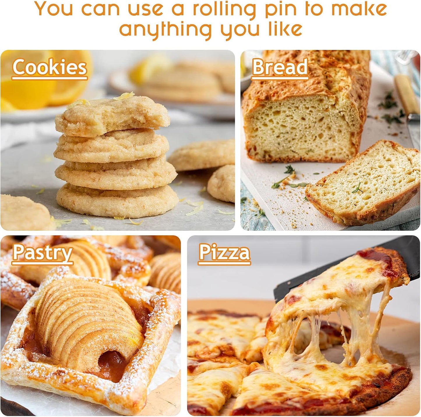 Rolling Pin Dough Roller for Baking with Thickened Non Stick Silicone Metal Handle Rolling Pin Stainless steel Fondant Roller Pin Cookie Pastry Kitchen Accessories 13.8 X 1.5 Inches