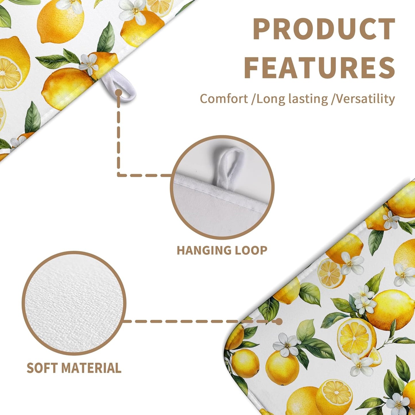 Lemon Dish Drying Mat Spring Summer Kitchen Dish Drying Pad Absorbent Drying Mat for Countertops Dish Dryer Mat Microfiber Dishes Drainer Pad Dish Drying Rack Mat (18x24 in)