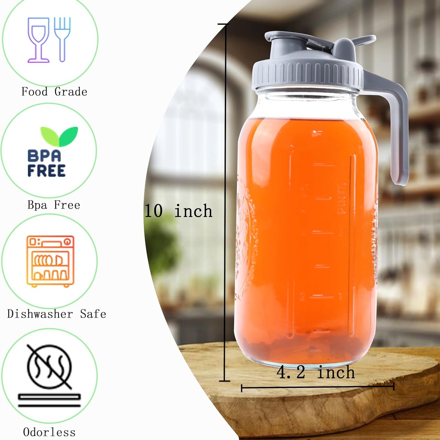 Cold Brew Mason Jar Iced Coffee Maker 64 Oz Wide Mouth Jar Cold Brew Pitcher With Coffee Filter Food Grade Airtight & Leak-Proof Pitcher 2 Quart