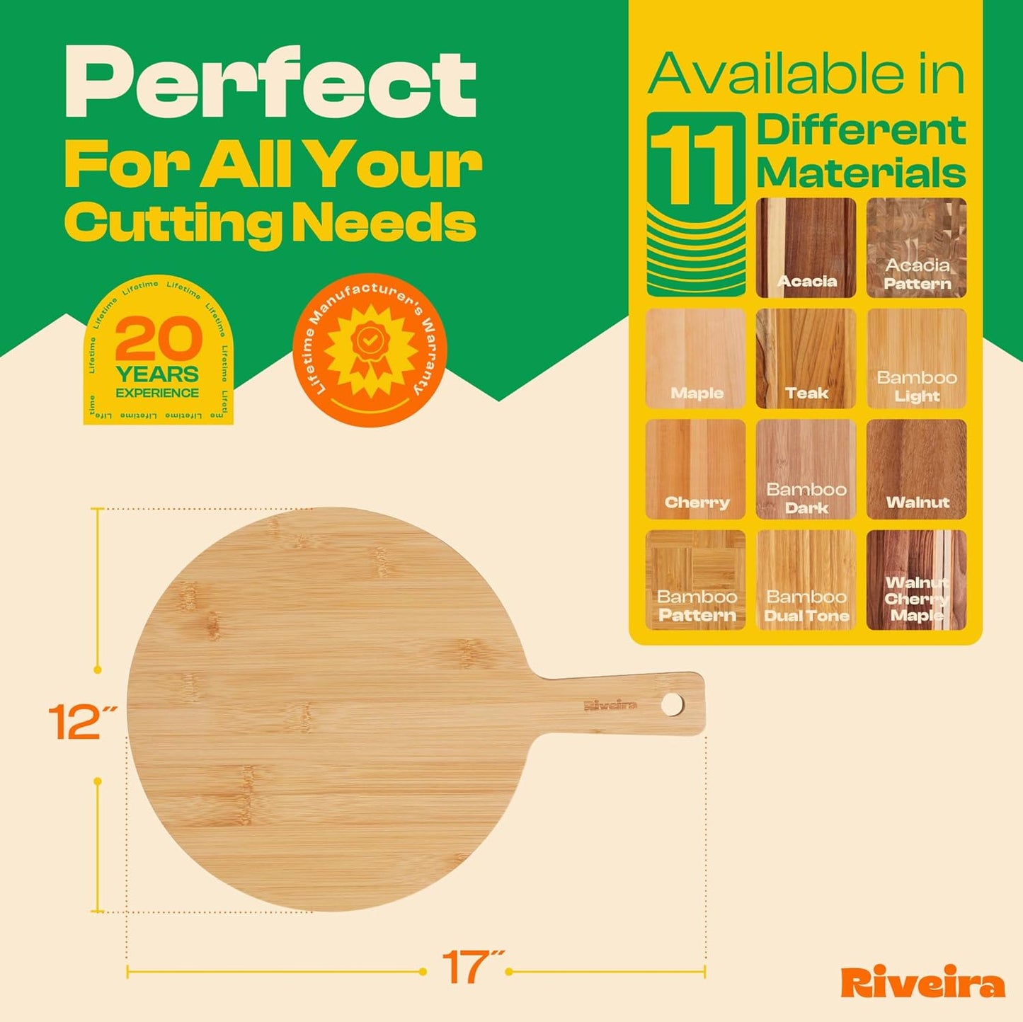 Riveira White Bamboo Wood Cutting Board – Gourmet Bamboo Grandeur: 17 x 12 Wooden Cutting Board – Wooden Cutting Boards For Kitchen Decorative – Innovative Juice Grooves Wooden Chopping Board