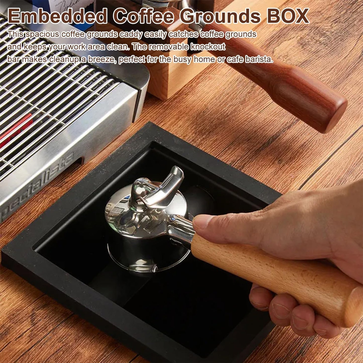 Bottomless Knock Box Espresso, Embedded Coffee Knock Box, Stainless Steel Countertop Espresso Grounds Container for Commercial Cafes Restaurants Home (5.44 x 5.91”)
