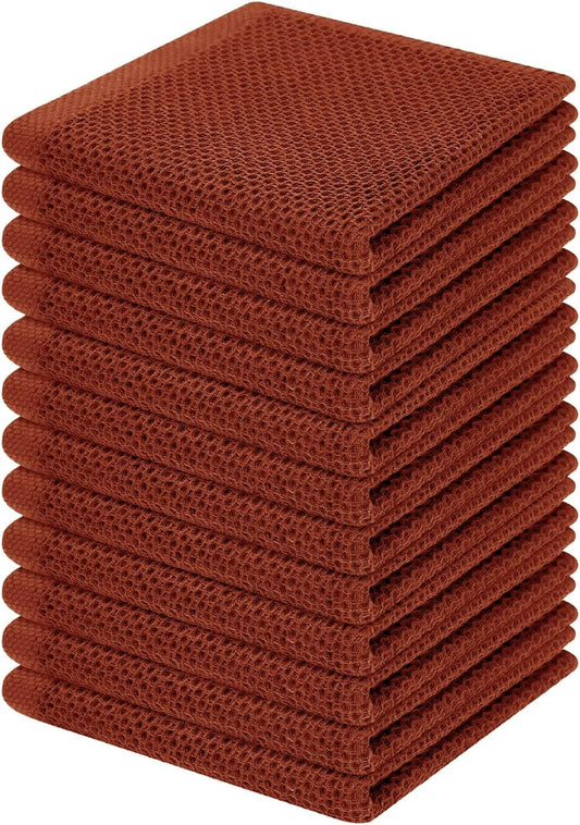Homaxy 100% Cotton Waffle Weave Kitchen Dish Cloths, Ultra Soft Absorbent Quick Drying Dish Towels, 12 x 12 Inches, 12-Pack, Rust