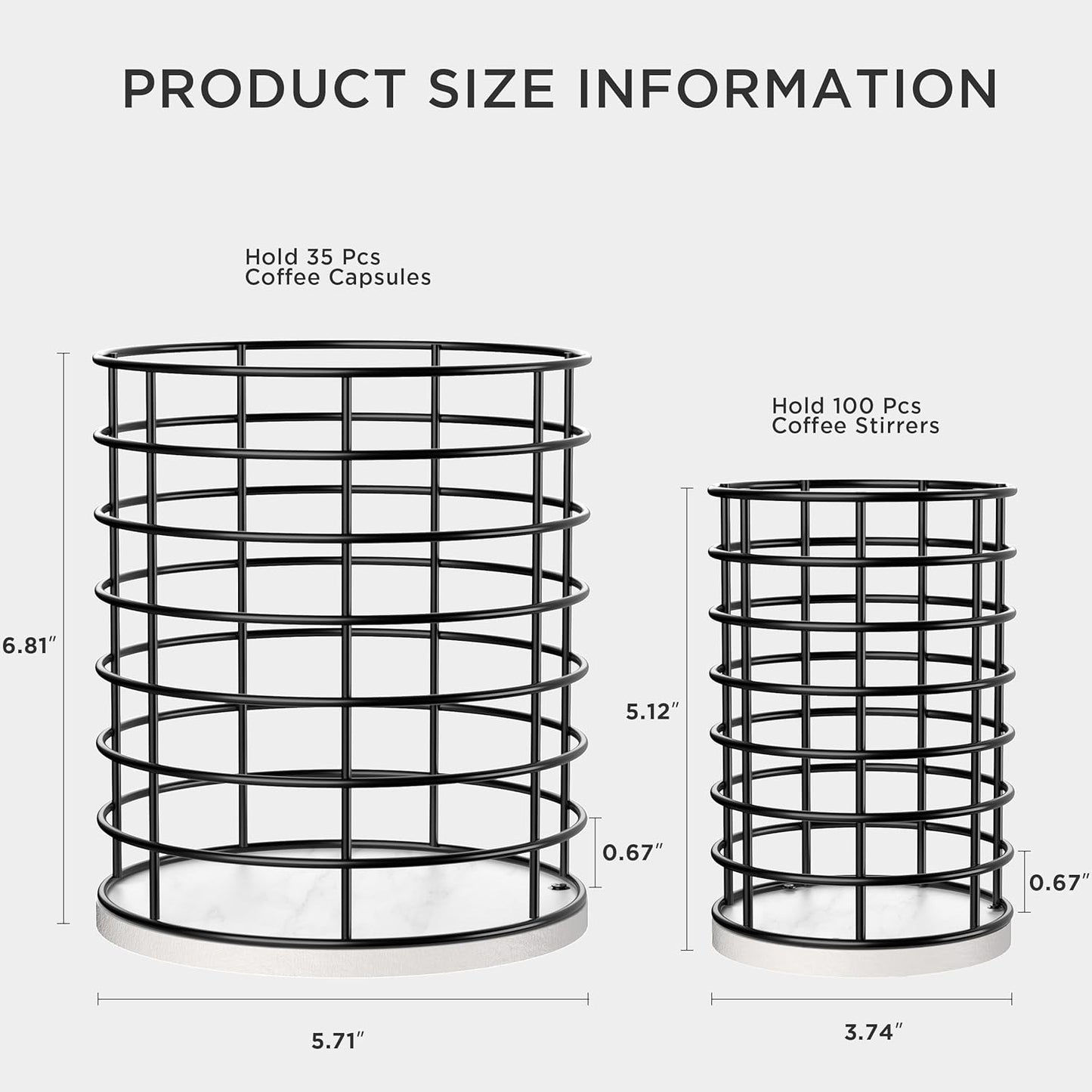 HBlife Coffee Pod Holder & Coffee Stirrers Holder Set, Metal Coffee Bar Accessories Large Capacity Kitchen Counter Decor for Keurig K cup & Nespresso Vertuo (Black Wire)