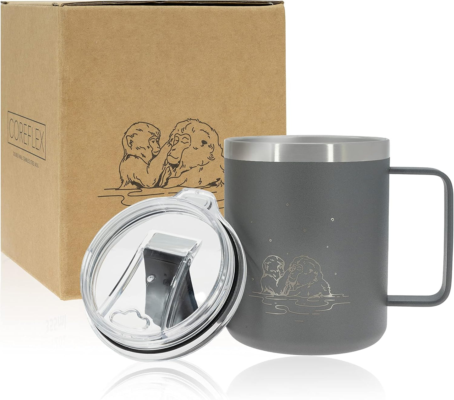 COREFLEX 12 oz Insulated Coffee Mug with Handle & Lid, Stainless Steel Double Walled Vacuum Insulated Tumbler, Travel Coffee Cup Thermal Cup - Home, Office, Travel, Outdoor, Camping