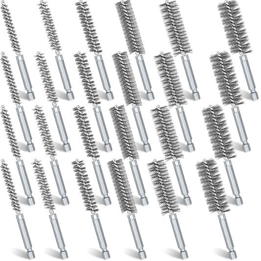 24 Pieces Bore Brush for Drill Wire Bore Brush Set Wire Cleaning Set Stainless Steel Cleaning for Power Drill Impact Driver (Stainless Steel)