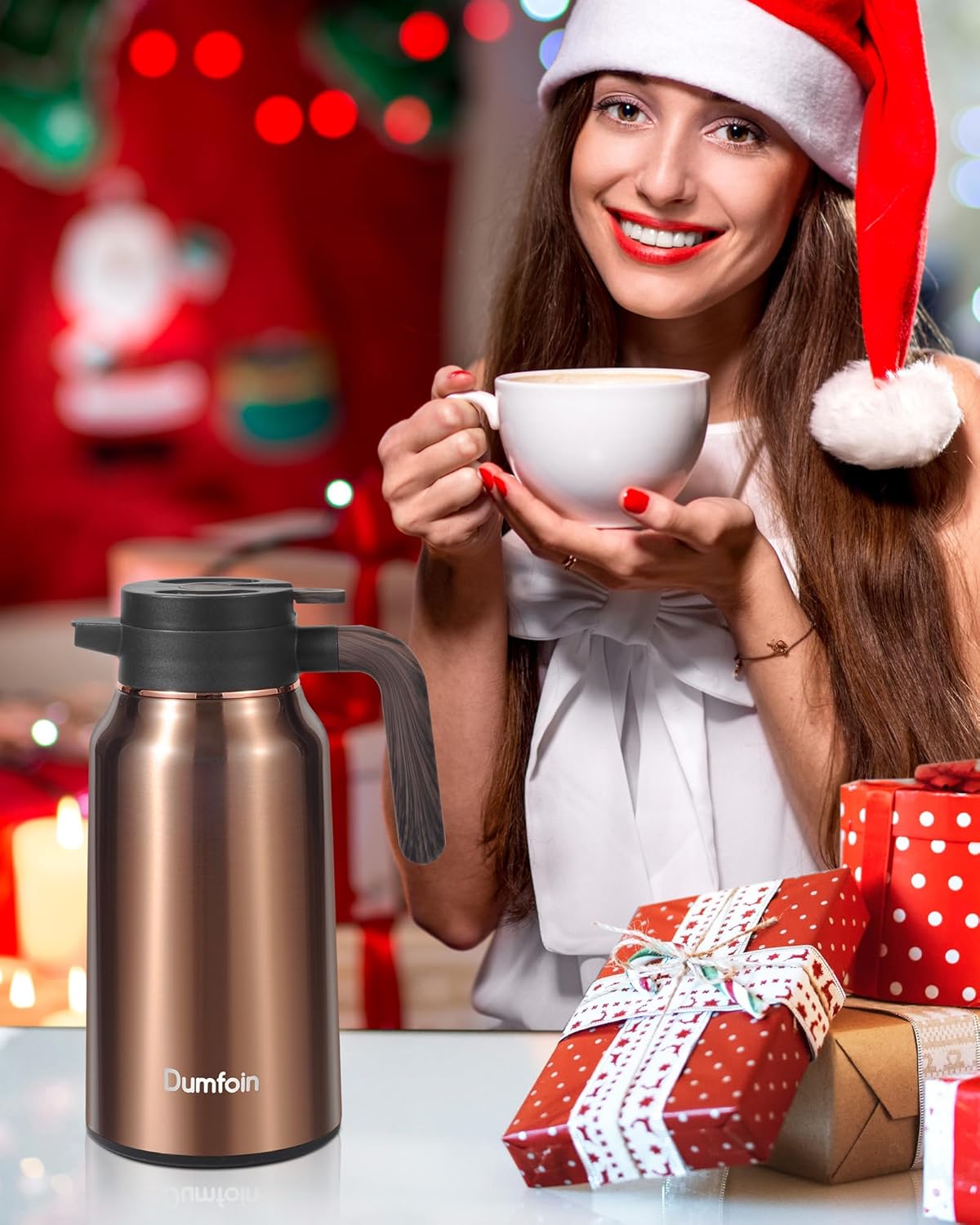 Carafes for Hot Liquids 70 oz - 12 Hour Hot Stainless Steel Thermal Coffee Carafe-Insulated Coffee Carafes For Keeping Hot/Cold Coffee, Tea, Water, Drink Dispenser for Parties(Gold)