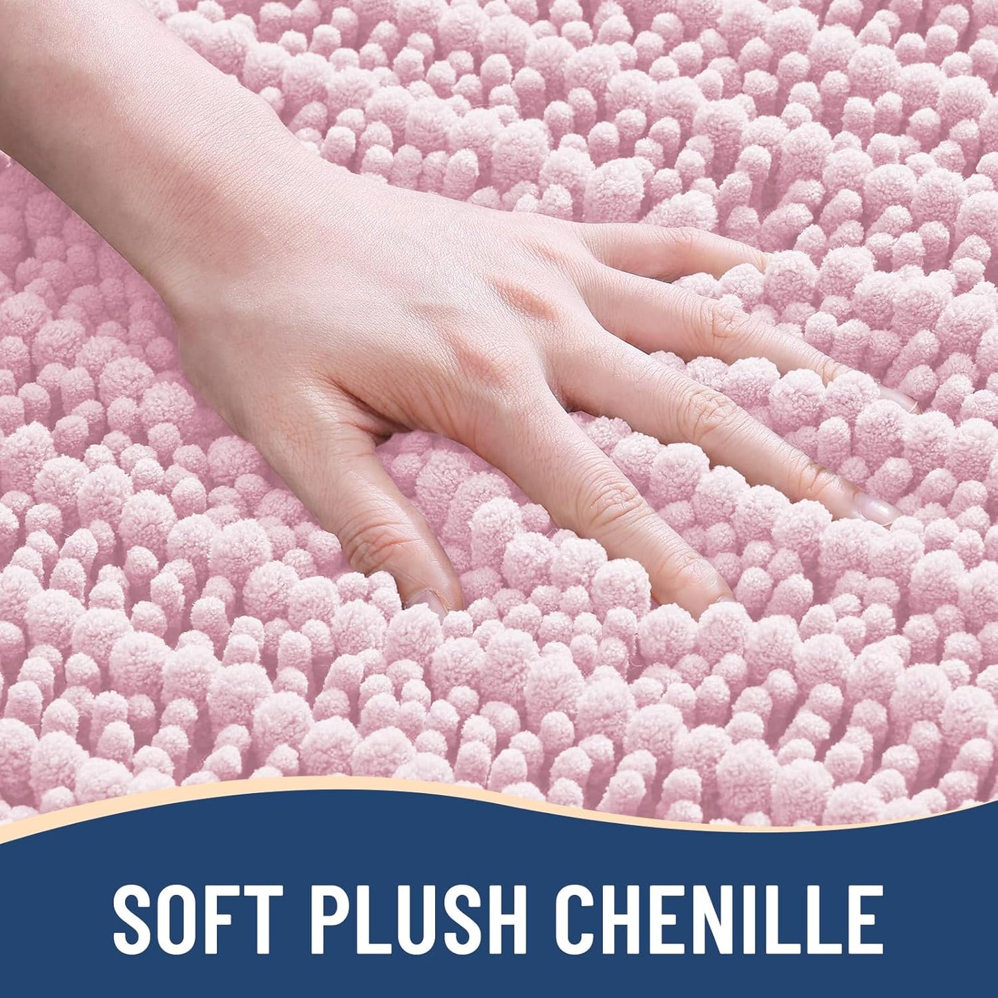 Arotive Luxury Chenille Bathroom Rug Mat, Extra Soft Thick Absorbent Shaggy Bath Rugs, Non-Slip Machine Wash Dry, Plush Bath Mats for Bathroom, Shower and Tub, 47x24, Pink